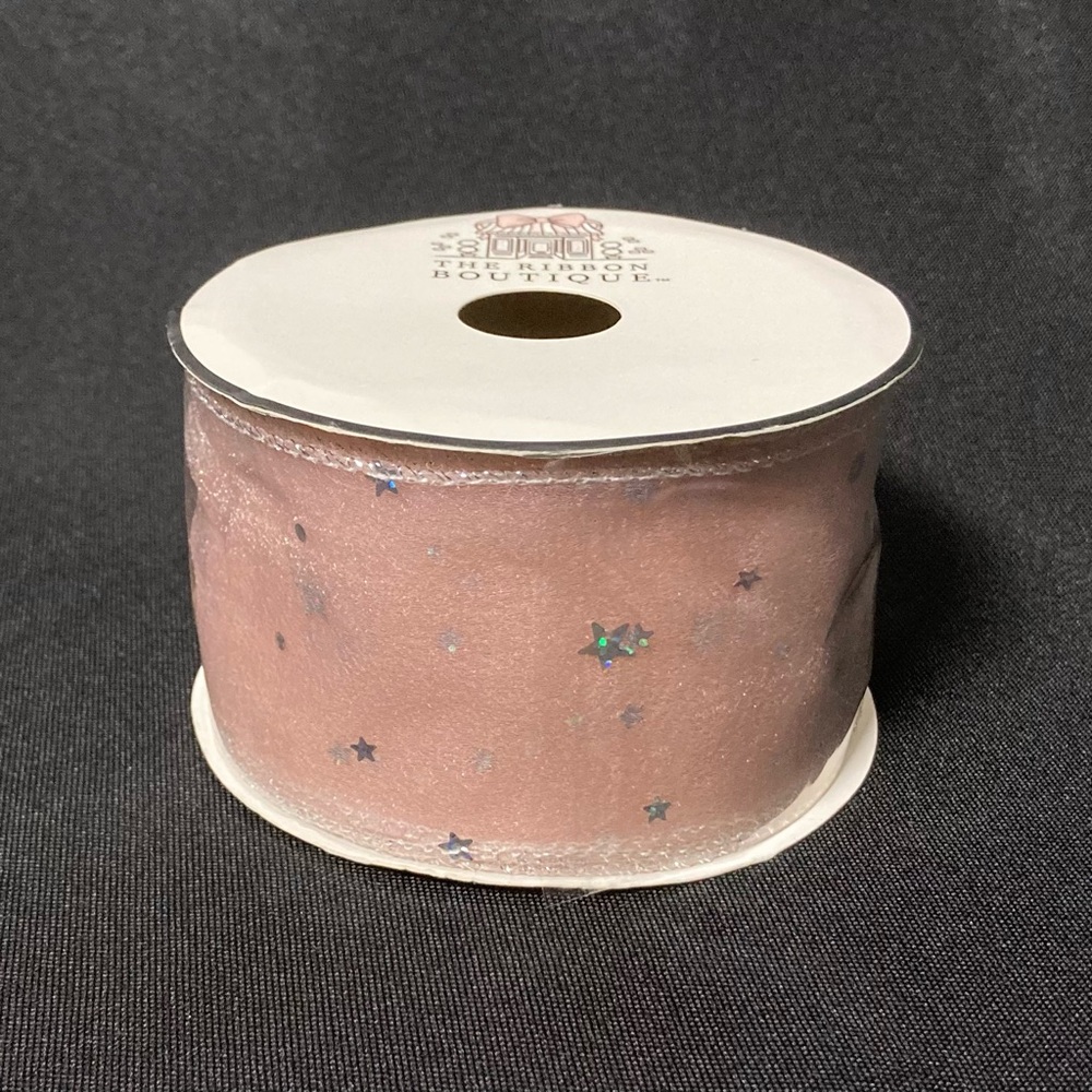 ❤️‍🔥 The Ribbon Boutique Pink With Silver Stars Sheer Craft Ribbon 2 1/4” x 108”
